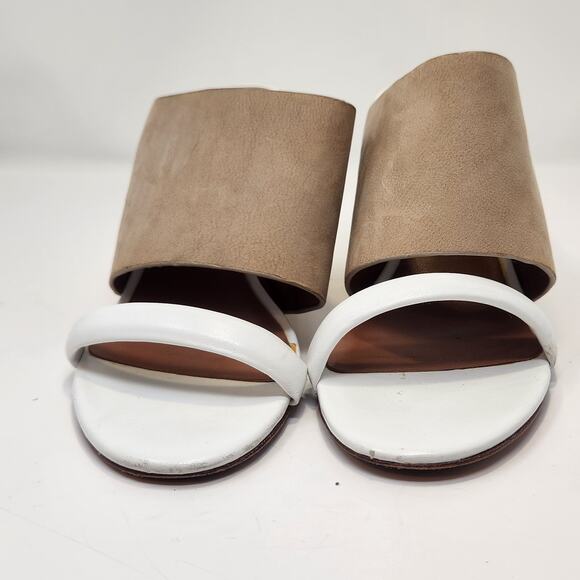 Rebecca Minkoff White Brown Metallic Leather Suede Mule Sandals Heels Size 7 M - Picture 4 of 11